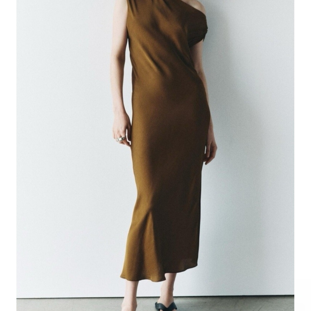 Zara One-Shoulder Brown Dress